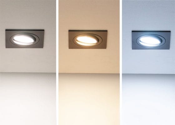 Colour temperature adjustment of spotlights, even according to the time of day