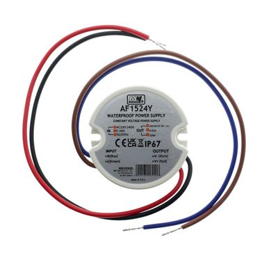 LED muuntaja kojerasiaan 24V, 15W, Mean Well, IP67