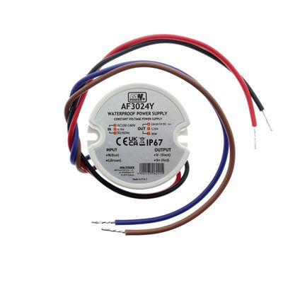 LED muuntaja kojerasiaan 24V, 30W, Mean Well, IP67