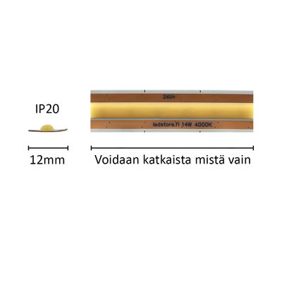 Mittatilattava LED valonauha SOLO, leikkaa mistä vain, 4000K, 24V, 14W/m, IP20, CRI94