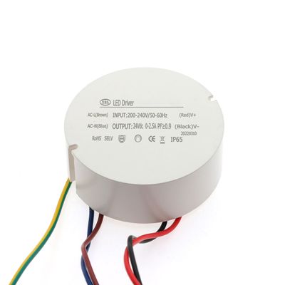 POISTUVA - LED virtalähde 24V, 60W, led nauhoille, IP65, PYÖREÄ 80mm