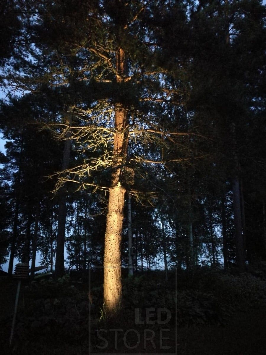 Ulkona puun korostusvalona toimii maapiikki-valaisin. Valaisin on suunnattava. Ledstore.fi